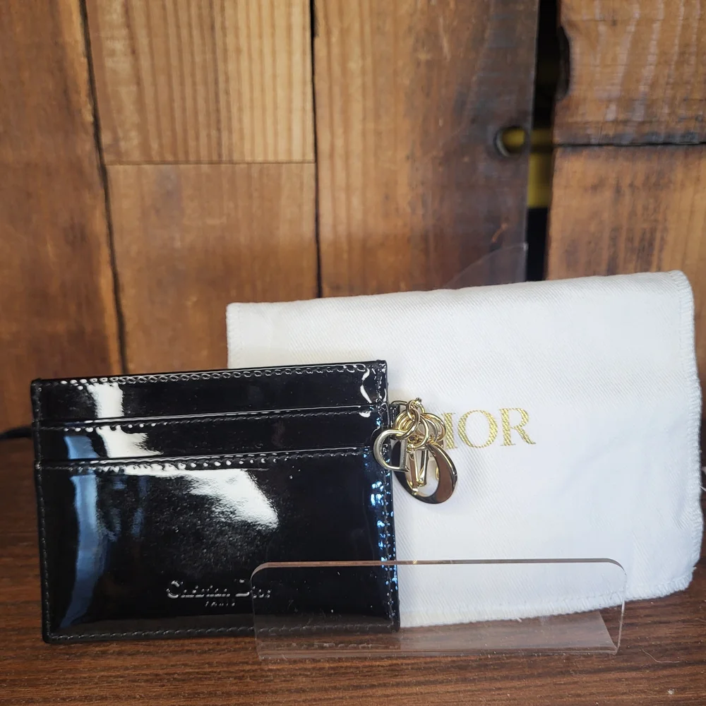 Christian Dior Card Case Black Patent Leather Dior Card Holder
